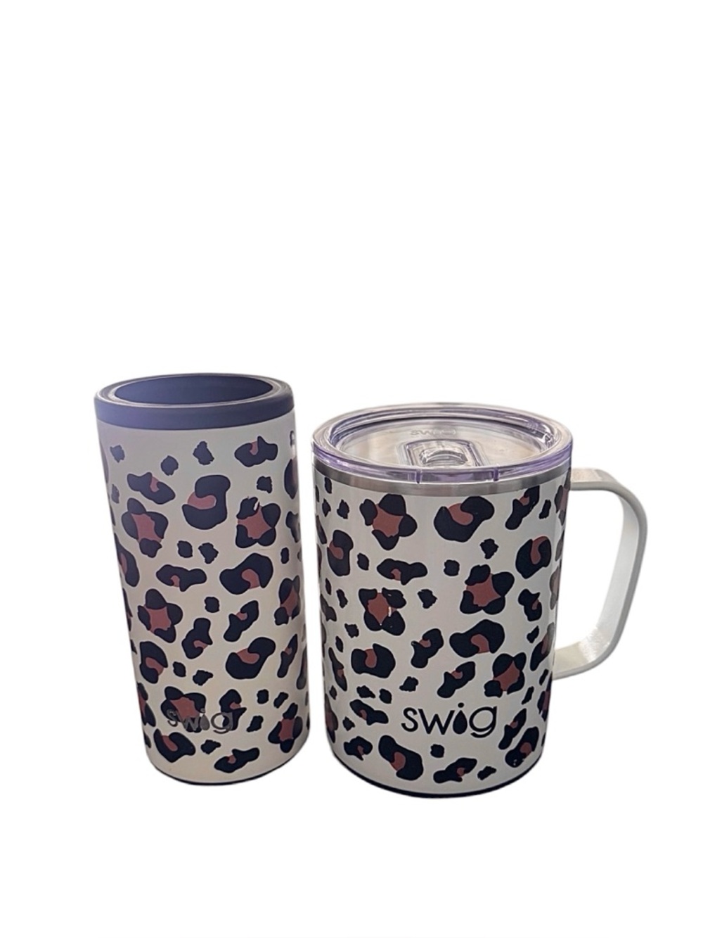 SWIG Set of‎ 2 Luxury Leopard Animal Print 24 Oz Travel Mug & Can Cooler
